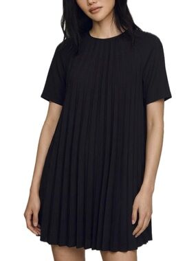 Maggy London Black Crepe Accordian Pleated Tent Dress Size 6 A-Line Trapeze